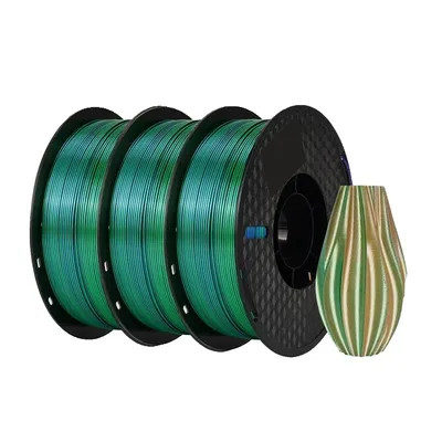 Immagine prodotto di Filamento PLA seta, tricolore, senza bolle, 3 kg Blu Verde Ora