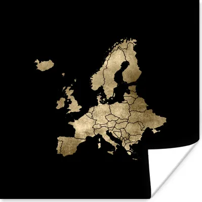 Produktbild von MuchoWow® Poster Europa Karte - Gold - Schwarz 75x75 cm - Wand Dekoration
