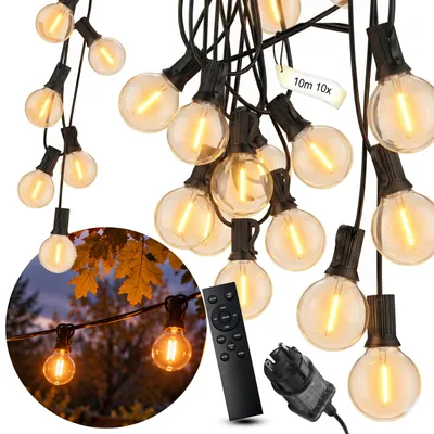 Produktbild von MasterLED LED Lichterkette außen 10 m, 10 x E12 G40, 2700K warmweiß, IP44, 230 V