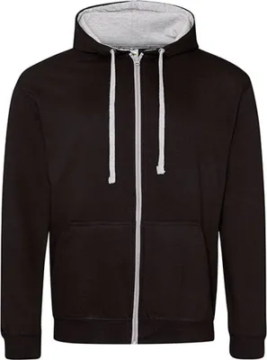 Produktbild von Just Hoods JH053 | Varsity Zoodie Kapuzenpulli mit Reisverschluss - Farbe: Jet Black/Heather Grey - Größe: XXL