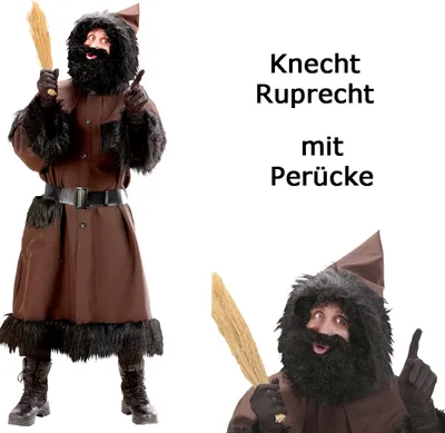 Produktbild von Knecht Ruprecht Mantel - Kasack mit Kapuze, Gürtel - mit Perücke - Gr. S - XL Gr. L