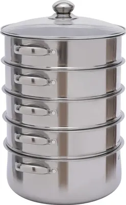 Image de Cuiseur vapeur, conception à cinq niveaux, construction en acier inoxydable, gris clair