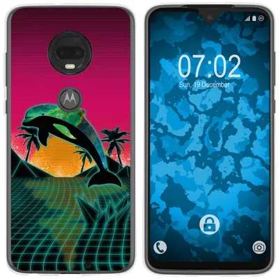 Produktbild von PhoneNatic Case kompatibel mit Motorola Moto G7 Silikon-Hülle Retro Wave Delphin M1