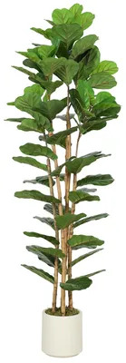 Produktbild von Künstlicher Geigenfeigenbaum Kunstpflanze mit 91 Blättern, Massivholzstamm, Topf, 55 x 55 x 180 cm, Grün