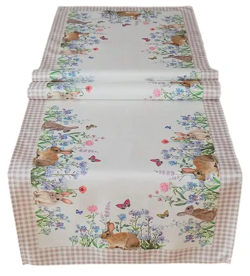 Productafbeelding van Tafelkleed met motief van konijnen en bloemen, 40 x 140 cm
