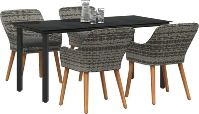 Produktbild von vidaXL Garten Essgruppe mit Kissen 5 pcs Grau Poly-Rattan