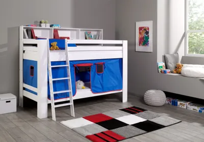 Produktbild von Relita Etagenbett Jan mit Bücherregal und Vorhang blau/rot
