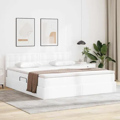 Obrázek produktu pro Maison Exclusive – úložná postel s matrací, čistě bílá, 160 x 200 cm, umělá kůže
