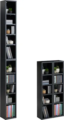 Produktbild von CD DVD Blueray Regal CHART in Betonoptik – Zweiteiliges Medienregal, Aufbewahrung, CD-Ständer mit 10 Fächern für bis zu 160 CDs, 20x187 cm (B x H)