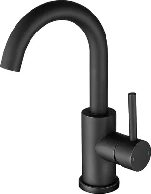Produktbild von PolkaHome® Waschtischarmatur Schwarz Matt, 360° Drehbar, Einhebelmischer, Edelstahl, Badarmatur/Spültischarmatur, Hoher Auslauf, inkl.