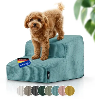 Image de Escalier pour chiens de petite taille avec coupe-tube | Fabriqué dans l'UE | Escalier pour animaux de compagnie avec base antidérapante | Escalier pour chat avec revêtement en velours lavable | Rampe pour chien avec rembourrage en mousse | 39 x 41 x 30 cm