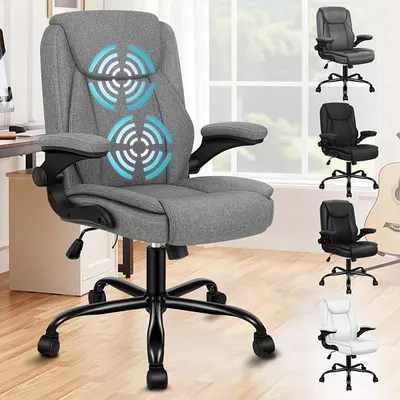 Produktbild von Ergonomisch Bürostuhl Massage Chefsessel, Schreibtischstuhl Armlehnen höhenverstellbarer, Drehstuhl Wippfunktion 90°-135°, Computerstuhl mit Rollen,Besprechungsstuhl Stoff Schwarz