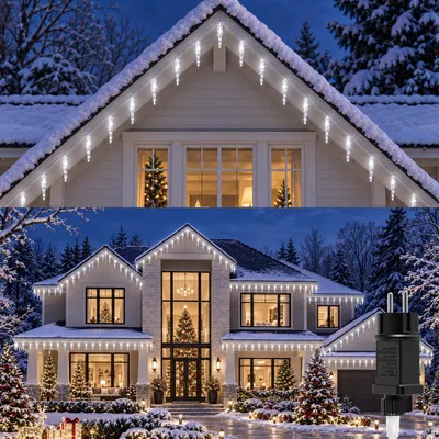 Obrázek produktu pro Ikodm 80 LED světelný závěs ve tvaru ledových krystalů, 8 světelných režimů, pro vnitřní použití, vánoční dekorace, vhodné pro okna, studená bílá barva