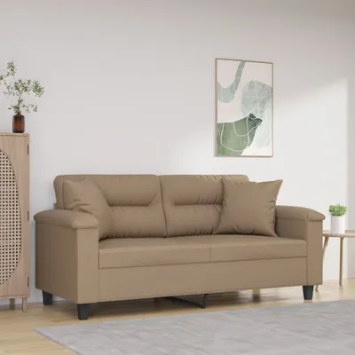 Produktbild von Möbel 2-Sitzer-Sofa mit Zierkissen Cappuccino-Braun 140 cm Kunstleder - Klassische Sofas 3200992
