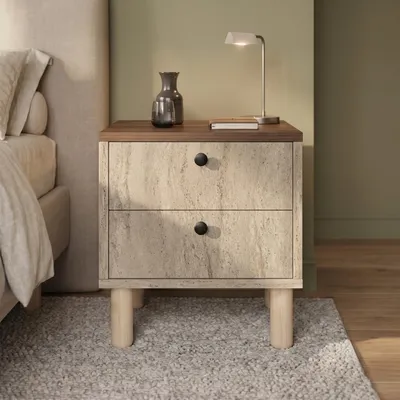 Obrázok produktu pre Skye Decor, kvalitný nočný stolík (kód pre rodičov) – travertín a orech Venezia, 44,5 cm