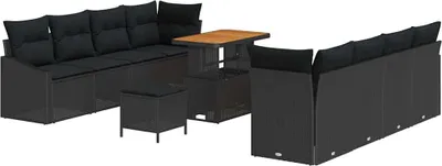 Produktbild von vidaXL Garten-Sofa-Set mit Kissen mit Speicher 11 pcs Schwarz