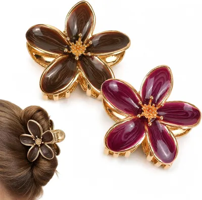 Produktbild von 2 Plumeria-Blumen-Haarklammern für Damen aus Metall, groß und rutschfest – elegante Blumen-Haarclips für Alltag, Urlaub und Styling