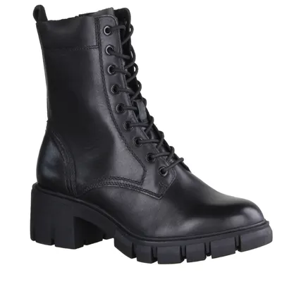 Produktbild von Tamaris 25272-003 Damen, Boots, Leder, Schwarz, Combat Boots, Schnürstiefelette - Damenschuhe Modische Stiefelette / Boots, Schwarz, leder, absatzhöhe: 35 mm