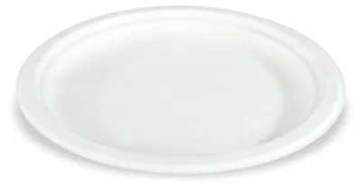 Produktbild von 50x Teller aus Zuckerrohr rund Ø 23cm weiß kompostierbar
