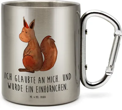 Produktbild von Mr. & Mrs. Panda Edelstahlbecher Einhorn Glauben - Transparent - Geschenk, isoliertasse, Thermobecher, Einhörnchen, Eichhorn, karabiner tasse, thermotasse, Teetasse