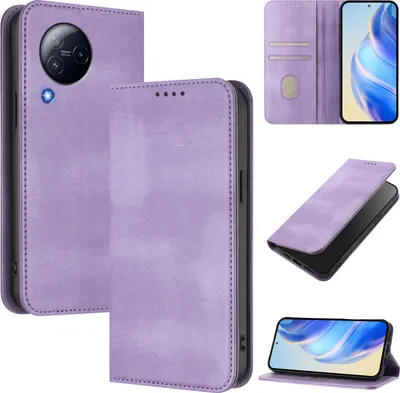 Produktbild von Handyhülle für Xiaomi Civi 3, Vintage Leder RFID Schutz Kartenfach Standfunktion Magnetische Klapphülle Violett