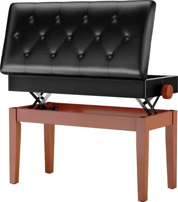 Produktbild von Klavierbank - Duettbank Zweisitzig - Höhenverstellbar - Echtleder - Retro Stil - 73×33 cm, Höhe 49–59 cm - Braun