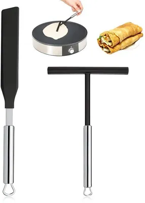 Produktbild von Ibenzoa® Profi-Pfannkuchen-Spatel-Set aus Edelstahl mit Teigverteiler – rostfrei, ergonomischer Griff, pfannenschonend, ideal für Zuhause & Küche