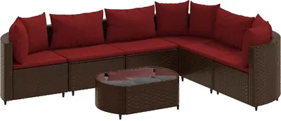 Produktbild von vidaXL 7-tlg. Garten-Sofagarnitur mit Kissen Braun Poly Rattan