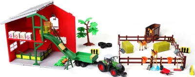 Zdjęcie produktu dla Bburago 18-31682 - Stadnina koni z ciągnikiem Fendt 1050 Vario (69 części)