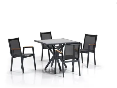 Image de Salon de jardin 5 pièces en aluminium gris et noir avec table et 4 chaises
