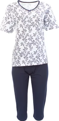 Produktbild von Era & Me Damen Pyjama Capri 2-tlg, Schlafhose + Oberteil Weiß Floral M