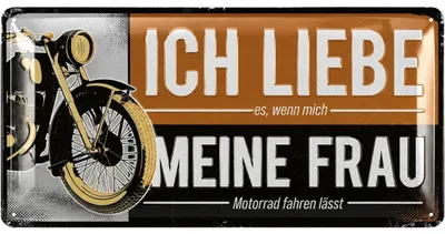 Produktbild von Ich liebe meine Frau Blechschild retro, Motorrad Deko, Motorrad Geschenke für Männer und Biker, lustige Sprüche Schild für Werkstatt, Garage