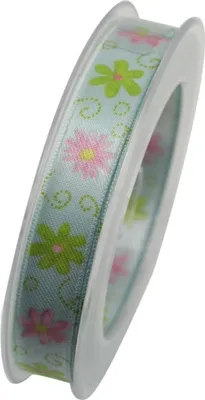 Produktbild von Schleifenband BLUMEN 15mm (1m=0,40EUR) blau 20m Rolle Goldina WA