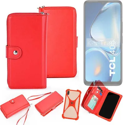 Produktbild von K-S-Trade 2in1 Schutzhülle Portemonnee Handyhülle mit Bumper kompatibel mit TCL 406i Hülle Case Etui Geldbörse Smartphone rot (1x)
