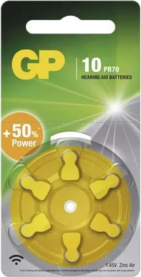 Produktbild von GP Batteries Hearing Aid ZA10, Einwegbatterie, PR70, Zink-Luft, 1,4 V, 6 Stück(e), 3,6 mm