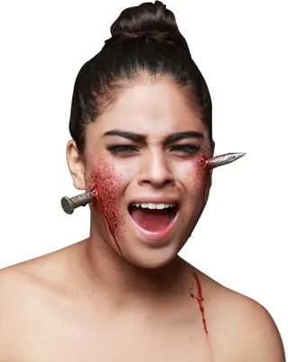 Produktbild von Latexapplikation Nagel im Kopf 2-teilig silber-rot - Einheitsgröße