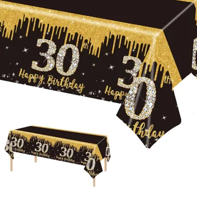 Produktbild von Tischdecke Schwarz Gold 137 x 274 cm Kunststoff Einweg für 30. Geburtstag Partydekoration