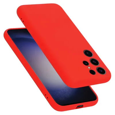A red phone case is shown diagonally over a smartphone.