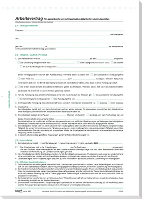 Produktbild von RNK Arbeitsvertrag A4 2Bl 10St gewerblich, kaufmännisch, Aushilfen