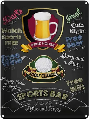 Produktbild von vianmo Blechschild 40x30 cm sports bar Golf relax and enjoy