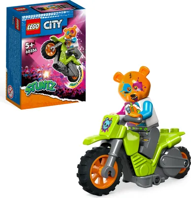 Produktbild von LEGO 60356 City Stuntz Bären-Stuntbike schwungradbetriebenes Motorrad-Spielzeug mit Rennfahrer Minifigur für spannende Sprünge und Tricks als kleines Geschenk