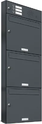 Produktbild von 3er Briefkasten Anlage Aufputz - Wandmontage RAL 7016 Anthrazit Klingel