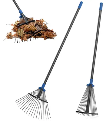 Produktbild von Solidchoice – Gartenharke mit 18 Zinken – Verstellbarer Laubharken 25-45 cm mit ergonomischem Griff