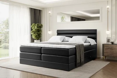 Produktbild von ALTDECOR Boxspringbett mit 2 Matratzen und Topper - 140x200 cm - CELESTIA KING - Schwarz Kunstleder - Polsterbett mit, H3- und H4- Matratzen, Bettkasten und Lattenrost, Bett mit Stauraum