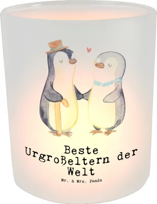 Produktbild von Mr. & Mrs. Panda Kerzenhalter Pinguin Beste Urgroßeltern der Welt - Transparent - Geschenk, Balkon Windlicht, Geburtstag, Teelichthalter Glas, Oma, Opa, aus, Uroma