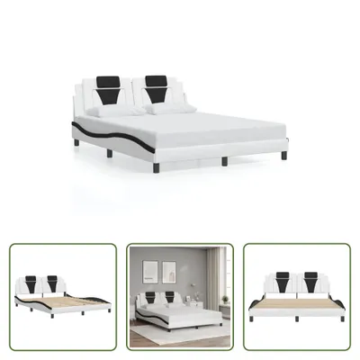 Produktbild von The Living Store Bettgestell mit Kopfteil Weiß und Schwarz 160x200 cm Kunstleder