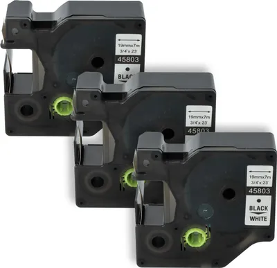 Produktbild von vhbw 3x Schriftband-Kassette kompatibel mit Dymo LM640, 5000, 2000, 5500 Etiketten-Drucker 7m x 19mm Schwarz auf Weiß