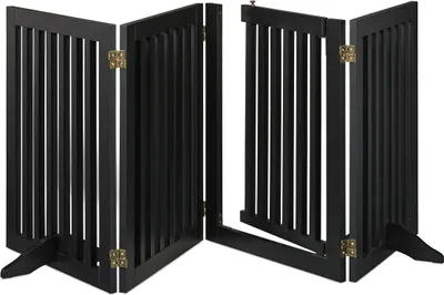 Image de Barrière de sécurité Relaxdays, barrière autoportante avec porte, H x L : 70 x 207 cm, pliable, avec pieds, pour chiens, noir