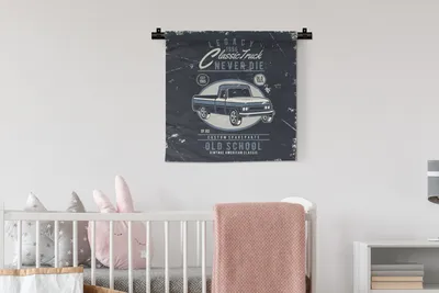 Produktbild von MuchoWow® Wandteppich Wandbehang Auto - Blau - Vintage - Zeichnung 60x60 cm Tapisserie Dekoration Wandtuch - Dekorationen - Wand Decke