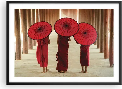 Produktbild von Gerahmtes Poster - Schwarzer Rahmen - Bhutan Regenschirm Rot - 70x50 cm - Wand Bild - Wanddeko - Wandbilder - Kunstposter - Wandposter - Bilderrahmen - Bilder - Kunstdruck - Wandbild - P2BAA70x50-4290